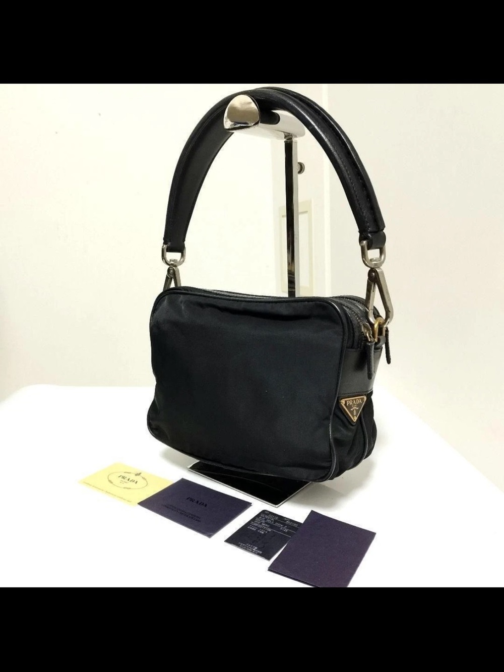 Prada Black Nylon Shoulder Bag with Top Handle